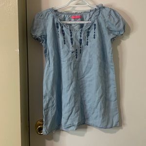 Blue Ruffled Short Sleeve Tee.